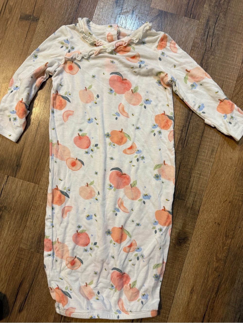 Kids Peach-Print Long Sleeve Sleep Gown - White Peach